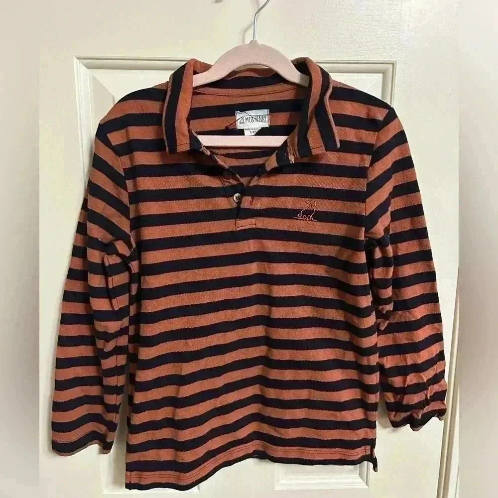 Me & Henry Boys Navy/Burnt Orange Stripe Pique Polo‎ Size 7/8Y